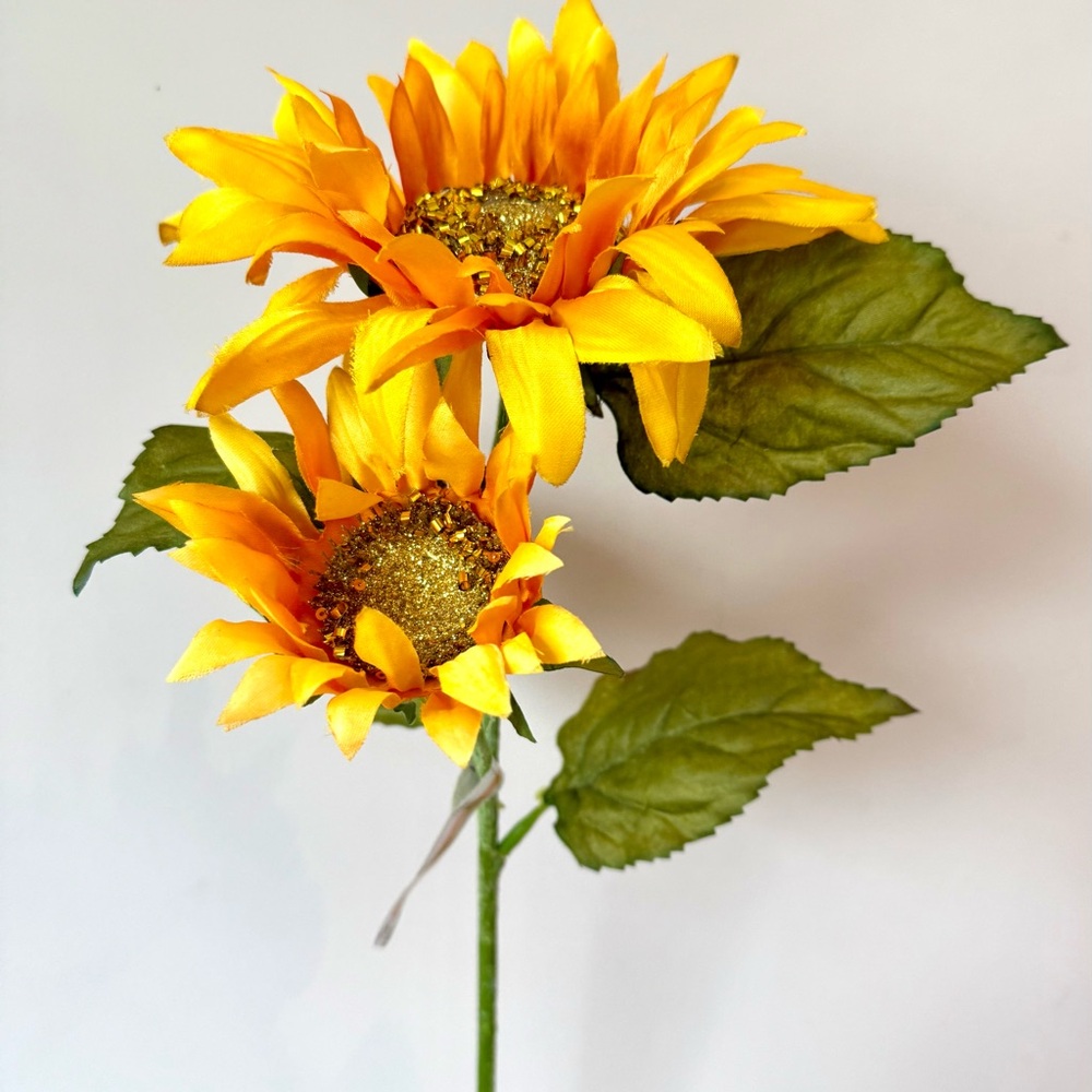 Long 24” Yellow Sunflower Stem with Glitter Golden Middle Accent Faux Flowers